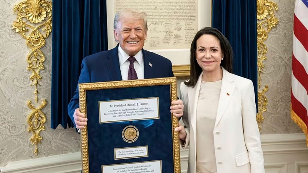 Venezuelan opposition leader presents Nobel Peace Prize medal to Trump at White House